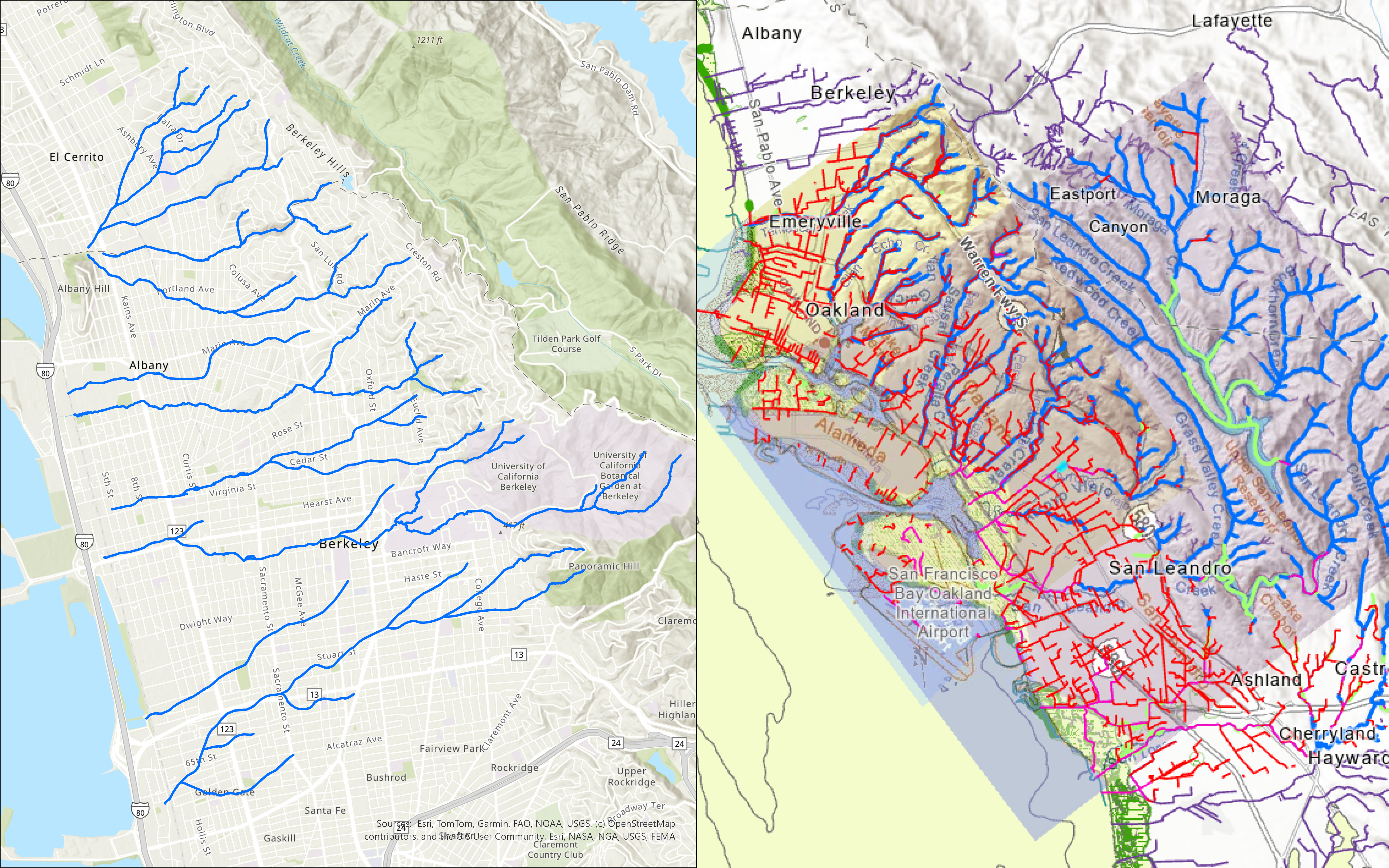 Historical creek map layout for the Bay Area
