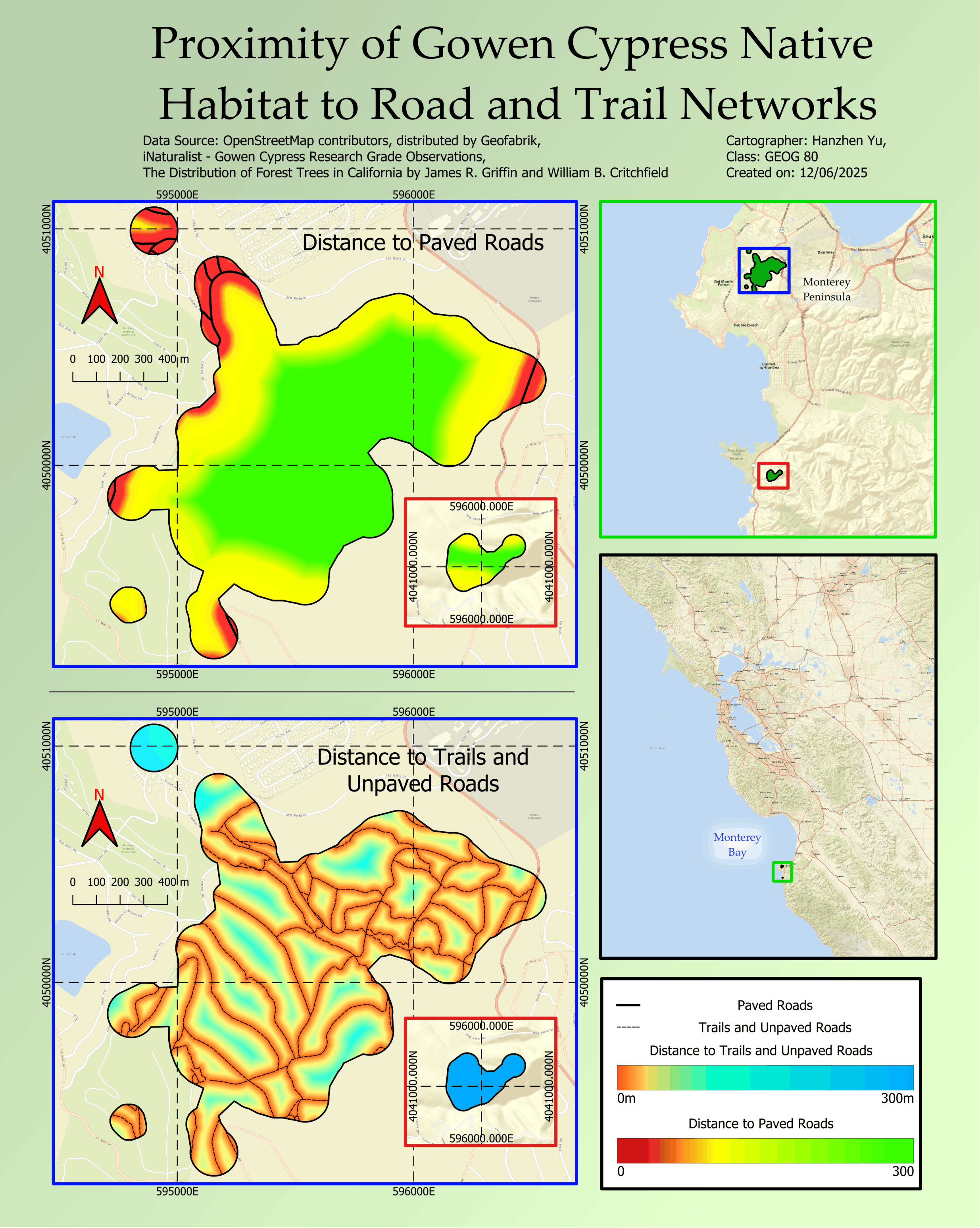 Proximity of Gowen Cypress Native Habitat to Human Disturbance